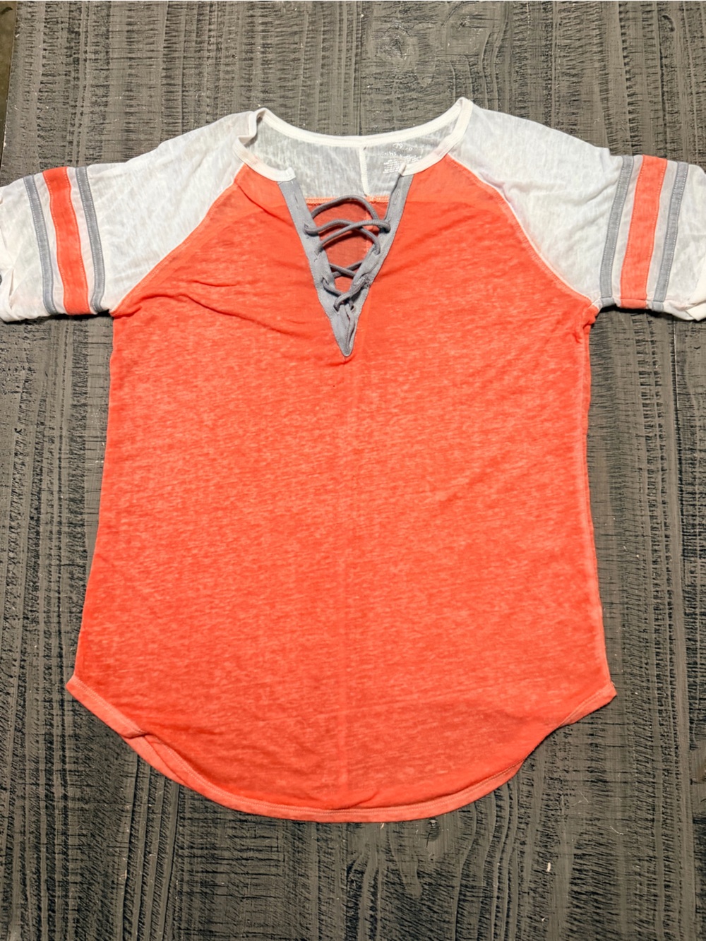 Bobbie Brooks Coral Raglan Short Sleeve Lace-Up V-Neck Tee